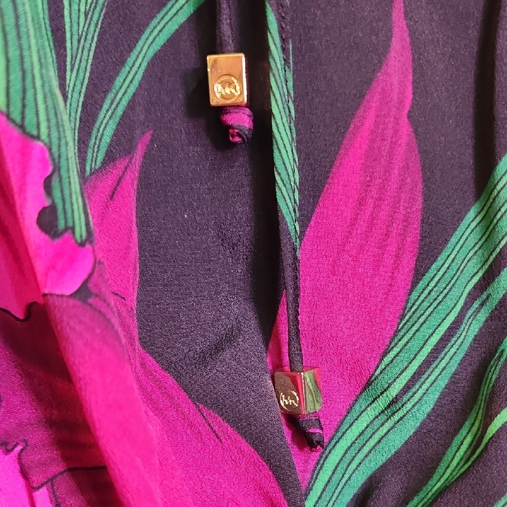 Michael Kors Black and Pink Floral Blouse - Picture 3 of 6